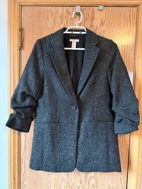 H&M Dark Charcoal Tweed Blazer Jacket